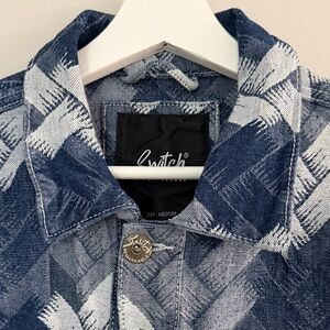 Switch Remarkable Men M Navy Shade Pattern Checkered Jean Jacket Button Up Shirt
